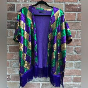 Colorful Sequin Harlequin Mardi Gras cape ( one size)
